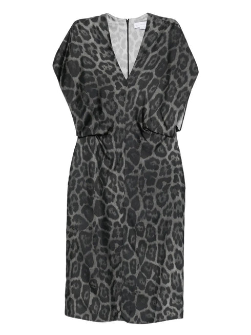 STELLA MC CARTNEY LEOPARD V NECK MIDI DRESS